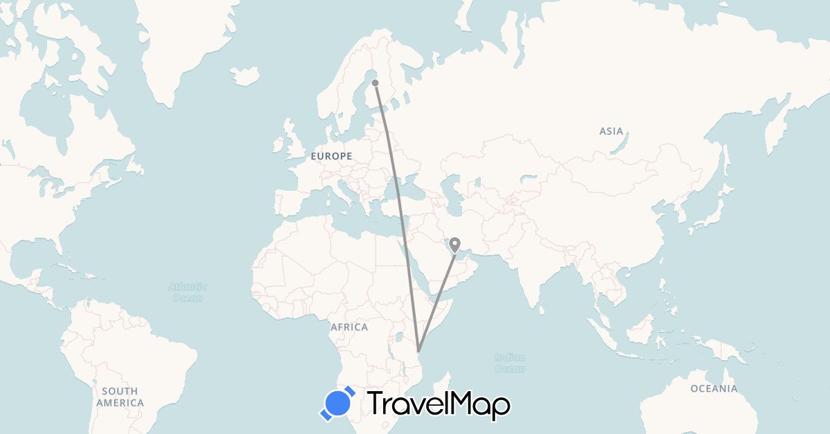 TravelMap itinerary: plane in Finland, Qatar, Tanzania (Africa, Asia, Europe)